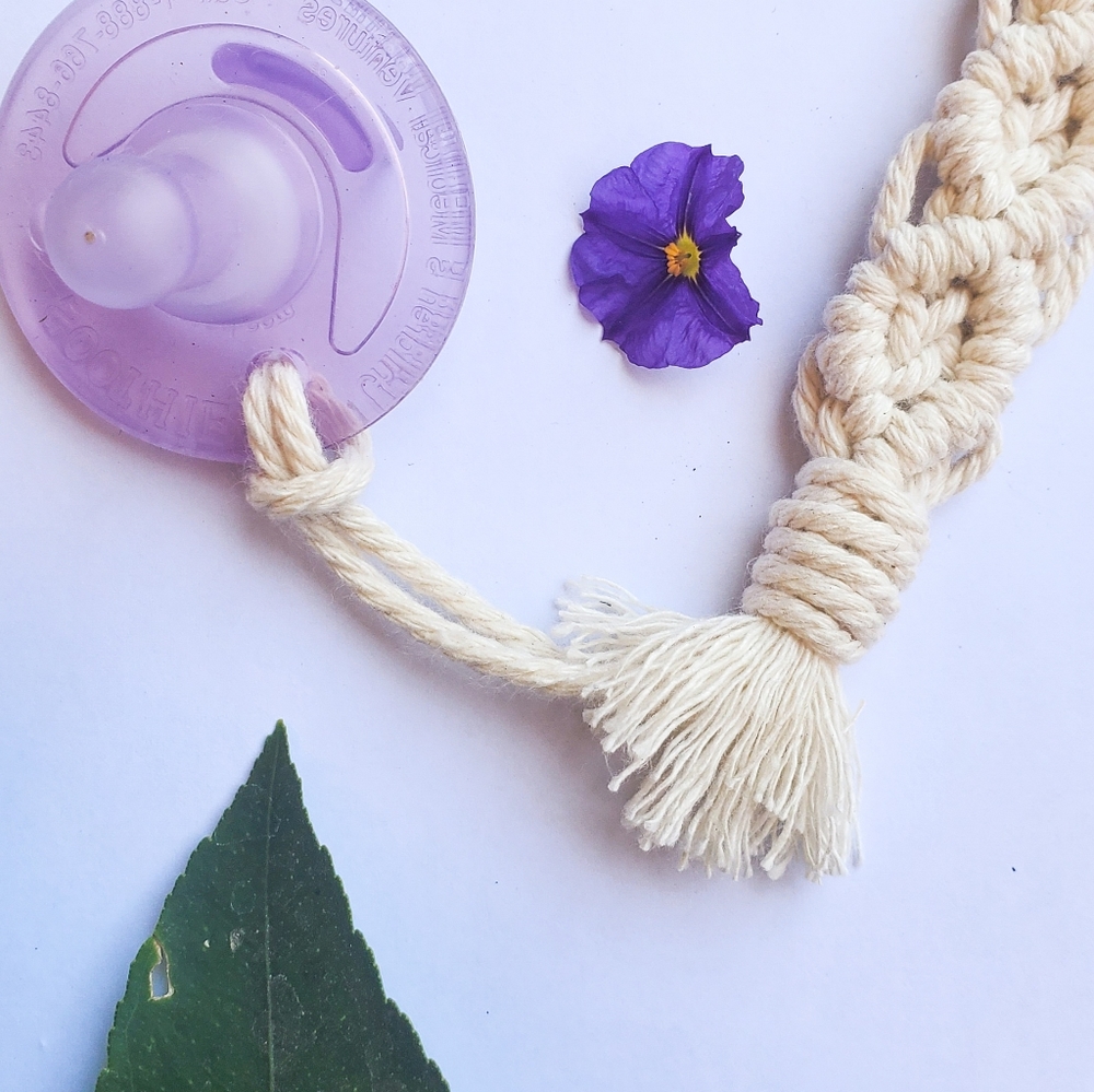 Boho Baby Accessory Handmade Macrame Pacifier Clip - Picture 4 of 4